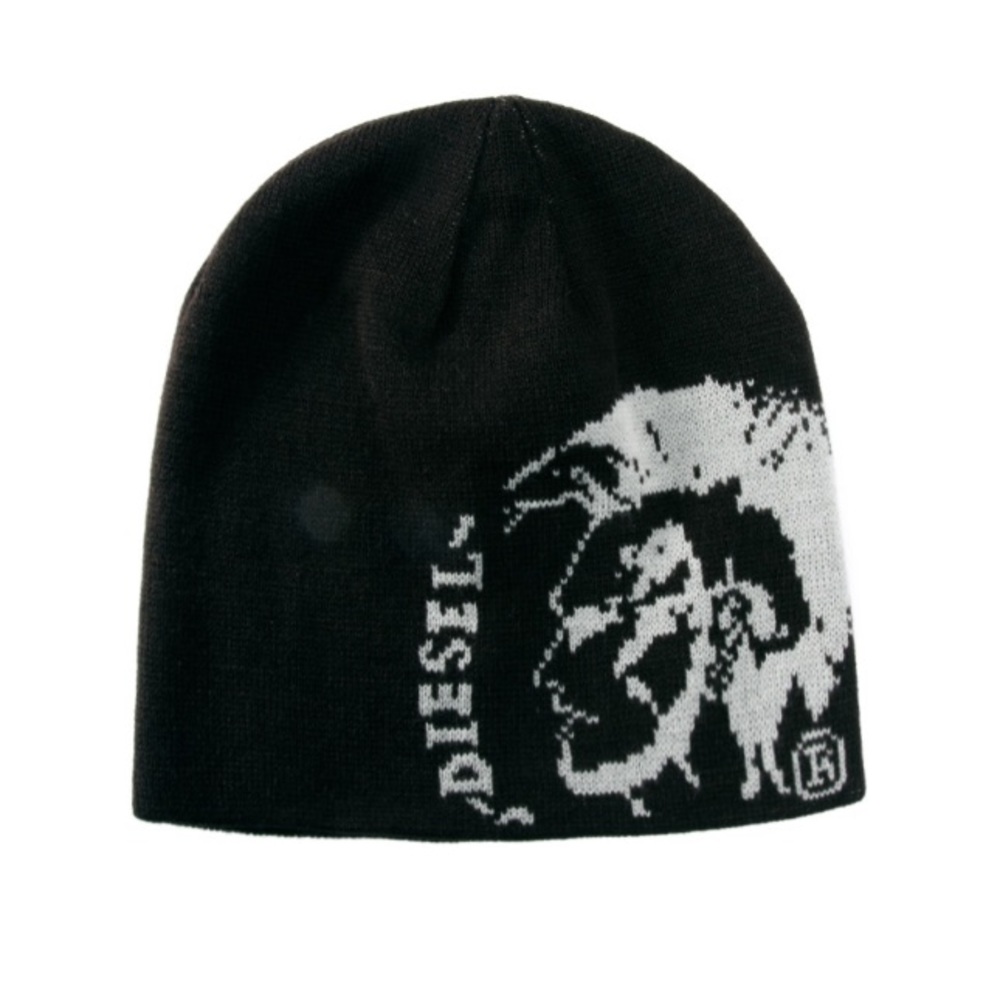 Diesel Reversible Knit Black Grey Hat Men